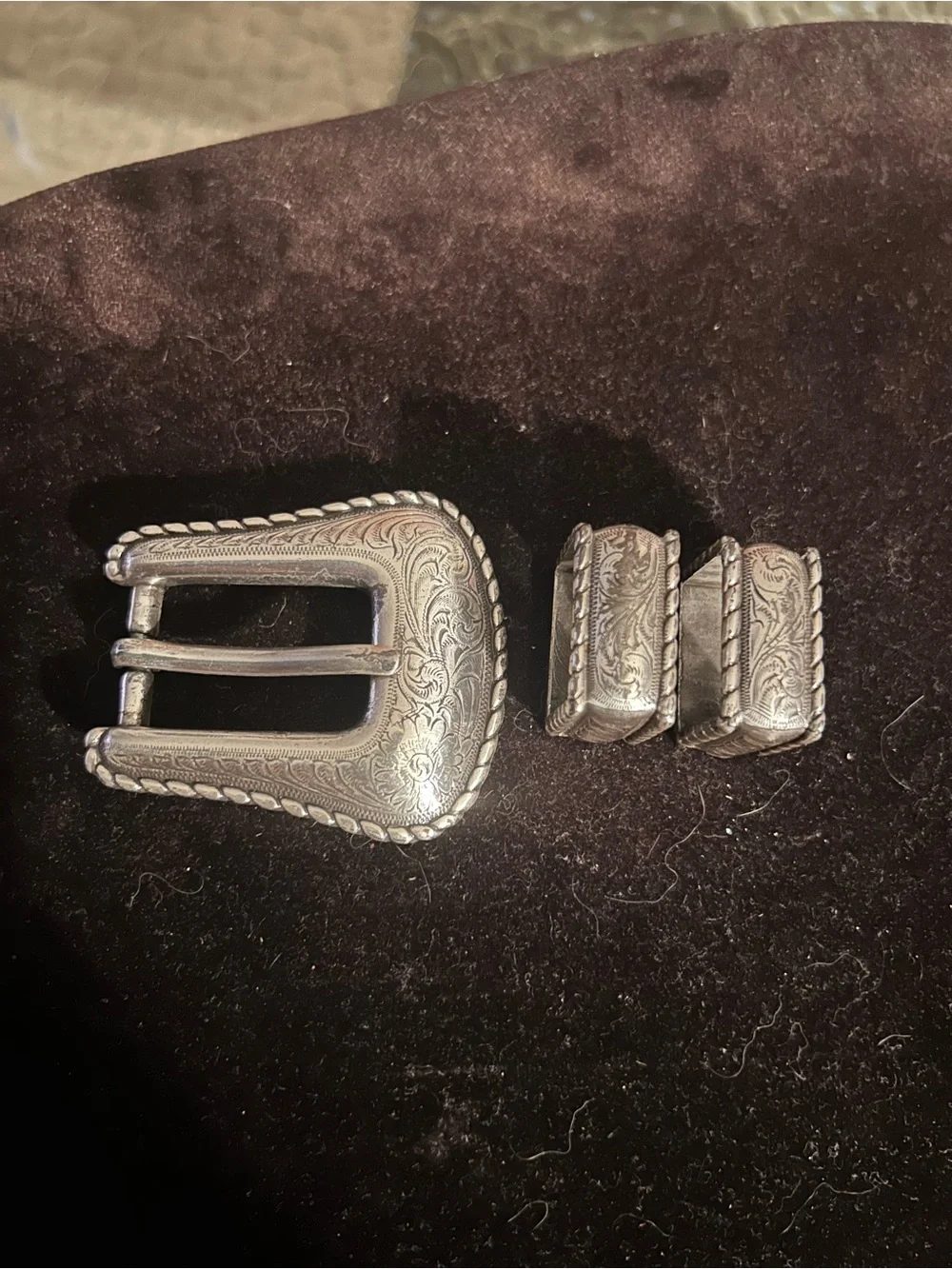 Engraved Western-Style Silver Belt Buckle Set